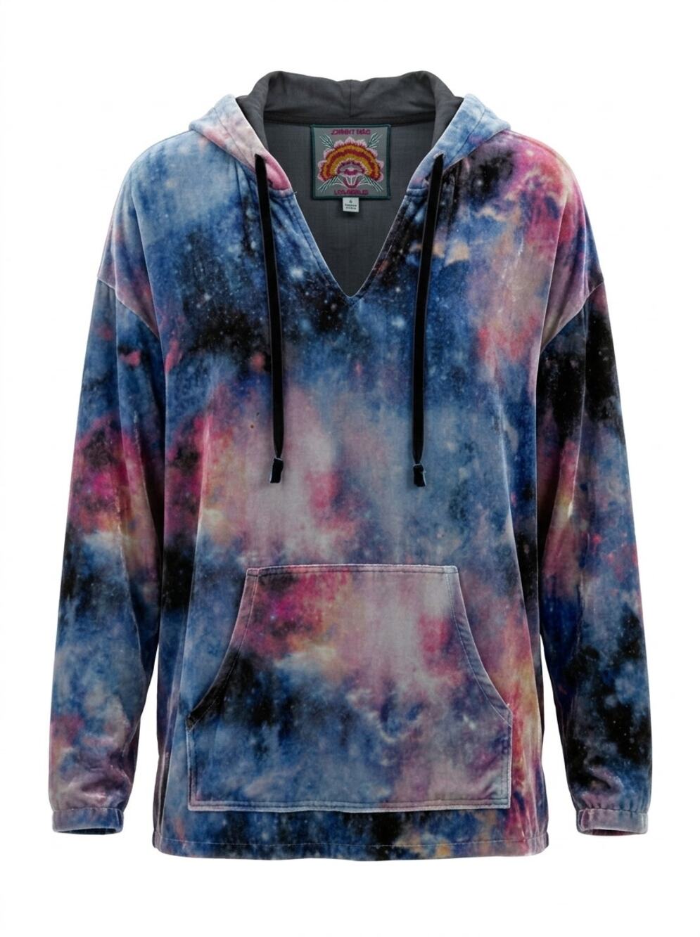 Johnny Was Silk Blend Multicolor V-Neck Knit Hooded Sweatshirt Women Size S